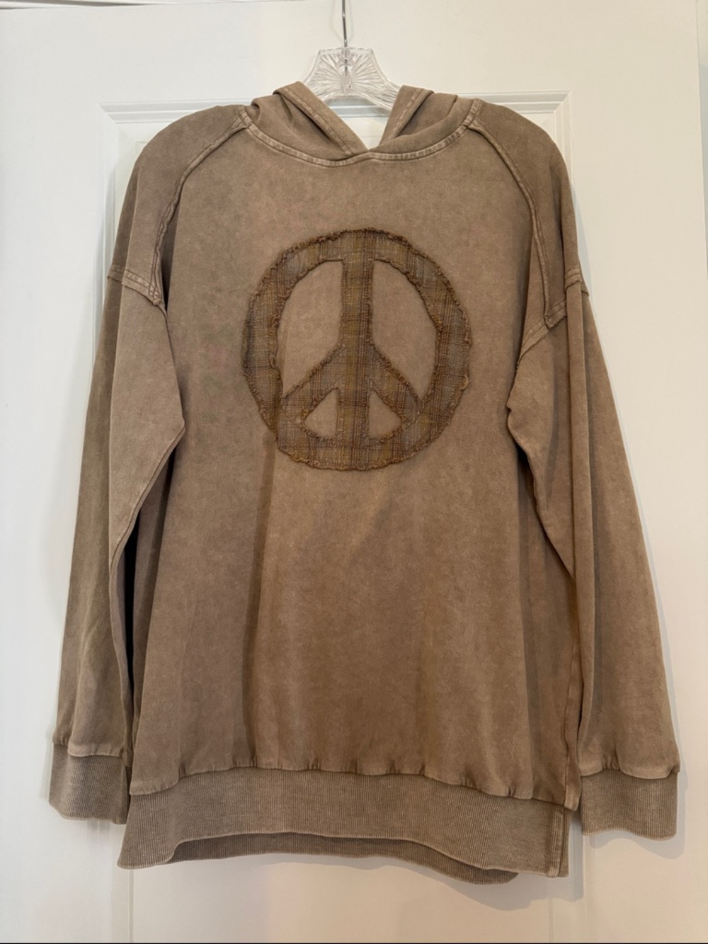 easel Washed Brown Peace Sign Hoodie